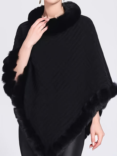 Luxe Dicke Strickpullover für Damen - Mit Kunstfellrand und schickem Pullover-Cape für den Winter