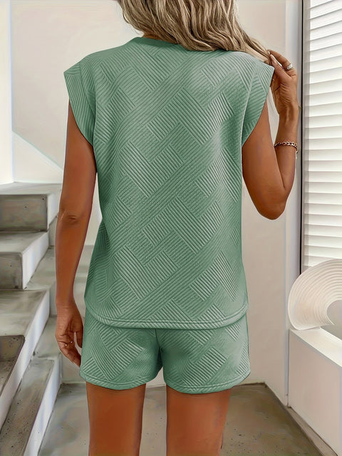Elegantes grünes zweiteiliges Set für Damen – Crop Top & Shorts