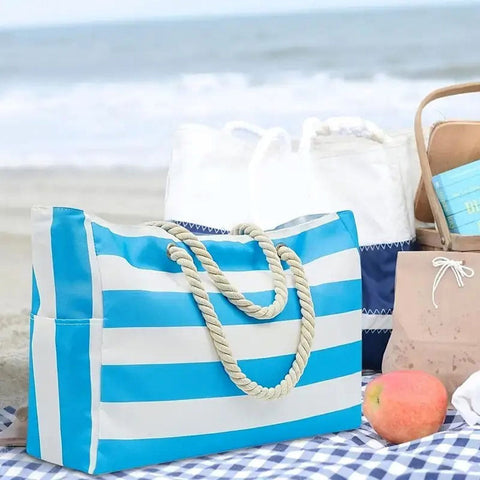 Gestreifte Strandtas – Geräumige Reisetasche mit stabilen Seilhänden für Transport und Outdoor-Urlaube