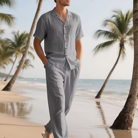 Herren Casual Leinen Set – Bequem und Luftig mit Langer Hose und Kurzarm