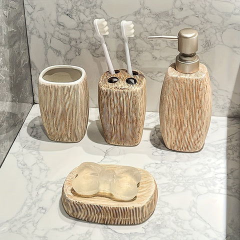Holzmaserung Stil Keramisches Badezimmer Set – Luxuriöse Accessoires für einen natürlichen Touch in Ihrem Badezimmer