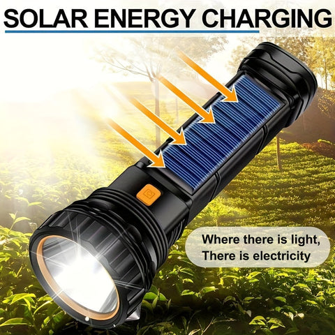 SolarBeam LED Taschenlampe - Wiederaufladbar mit Solarpanel & USB