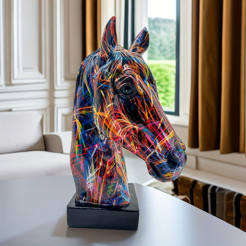 Buntes Pferdekopf-Skulptur - Einzigartige Dekoration für jedes Interieur
