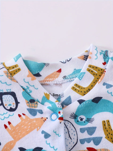3-teiliges Baby-Overall-Set mit Tiermotiven – Lange Ärmel für Aktivitäten im Freien