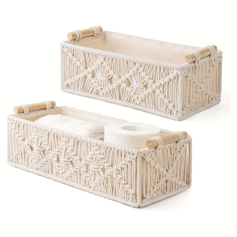 Set aus 2 handgefertigten Makramee-Aufbewahrungskörben – Boho-Chic für eine stilvolle Ordnung