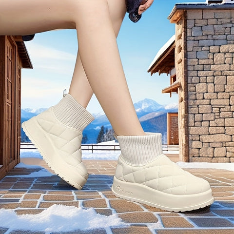Damen High-Top Winter Schneestiefel – Gequiltetes Design mit Isolierung und Rutschfester Gummisohle