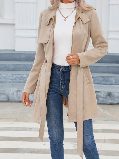 Eleganter Mid-Length Damenmantel mit Taillenkordel – Zeitloses Design für Frühling und Herbst