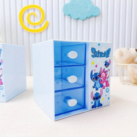 Disney Stitch Cartoon 3-Fächer Aufbewahrungsbox – Multifunktionale Organizer für Schreibtisch, Schmuck und Spielzeug
