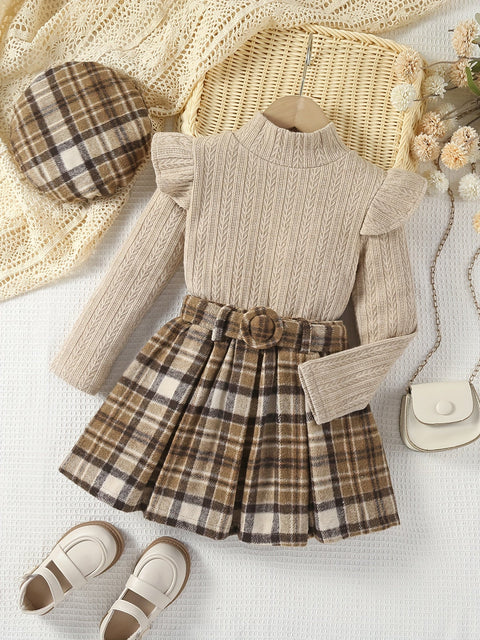 Eva Winter Outfit für Kinder - Turtleneck Pullover mit Karorock und Hut