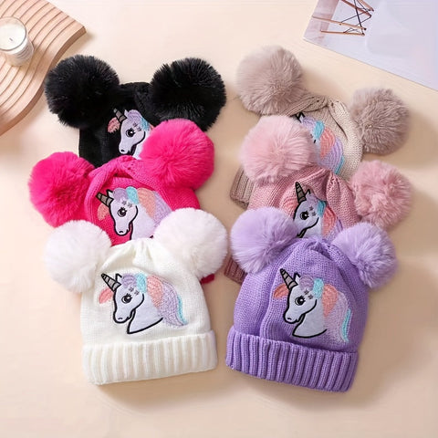 Lila Einhorn Mütze für Kinder - Gemütlich und Warm mit Pompons