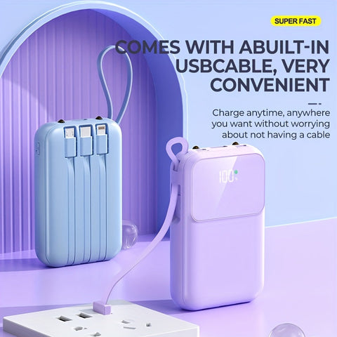 Ultimative Tragbare Powerbank 10000mAh - Schnellladen mit Eingebauten Kabeln
