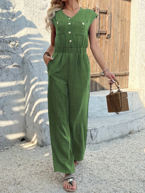 Eleganter V-Ausschnitt Jumpsuit für Damen – Hohe Taille und Lässiger Stil