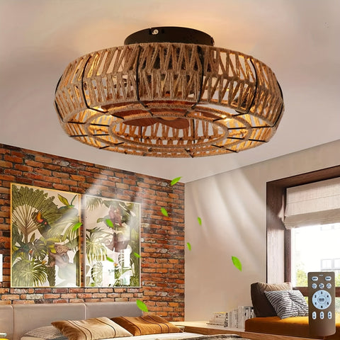 Handgewebter Rattan-Deckenventilator – Zen Stil und Funktionalität