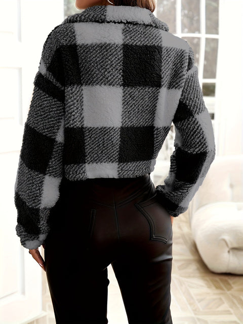 Maya Karierter Teddy Mantel - Stilvoll und Bequem für Damen