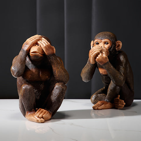 Chimpanseeskulpturen Set von 3 Figuren - Verspielt und Realistisch für Dein Interieur