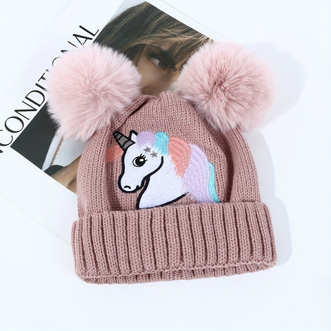 Lila Einhorn Mütze für Kinder - Gemütlich und Warm mit Pompons