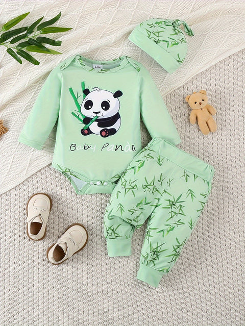 Süßes Baby Panda Set – Overall, Hose und Mütze für Abenteuer im Freien