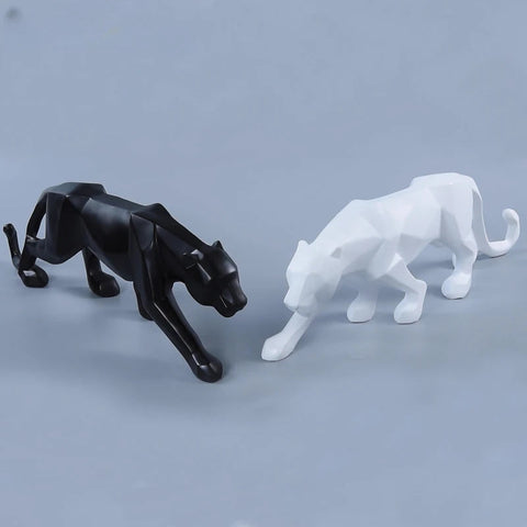 Schwarz-Weiß Panther Skulpturen - Modernes Kunst-Duo für dein Interieur