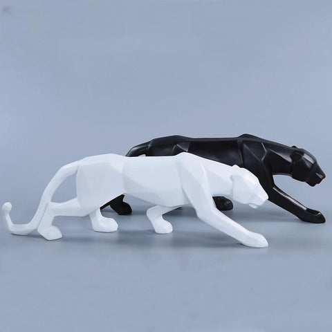 Schwarz-Weiß Panther Skulpturen - Modernes Kunst-Duo für dein Interieur