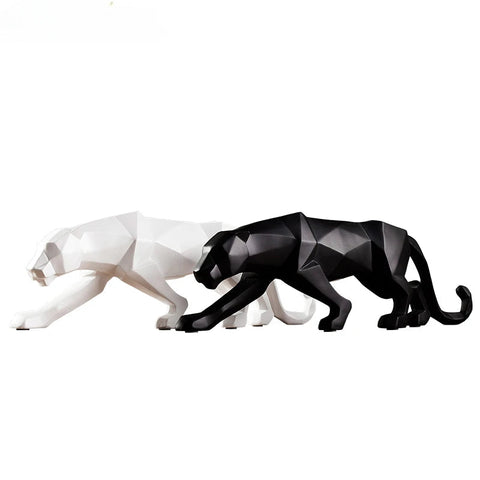 Schwarz-Weiß Panther Skulpturen - Modernes Kunst-Duo für dein Interieur