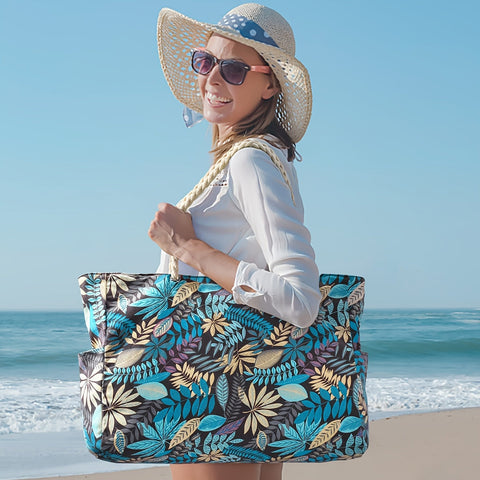 Trendige große Strandtasche mit Blattdruck - Geräumig, langlebig und perfekt für den Urlaub