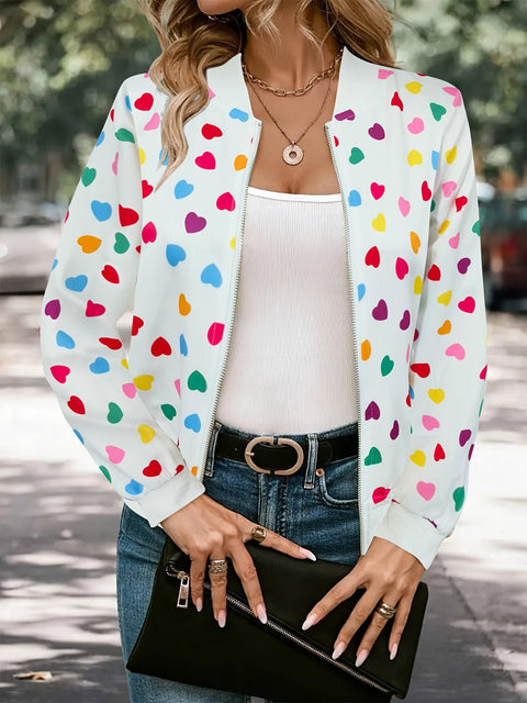 Fröhliche Herzchen Bomberjacke – Stilvolle und Bequeme Zip-up Jacke für Frühling und Herbst