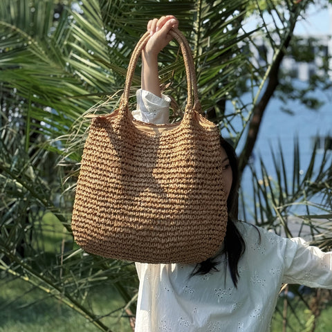 Damen Große Kapazität Gewebte Tote Tasche mit Reißverschluss