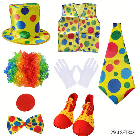 Clown Kostümset für Kinder – Komplett mit Hut, Perücke, Nase, Krawatte und mehr