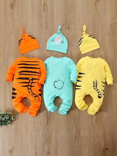 Set aus 6 Babystramplern mit Tiermotiven – Inklusive Mützen für Babyjungen