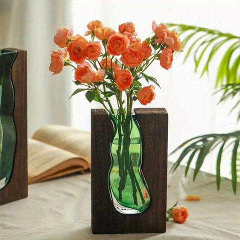 Elegante Glasvase mit Holzfuß - Stilvolle Dekoration für jeden Raum
