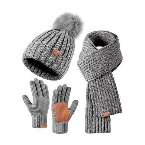 Lieke 3-in-1 Winterset – Warme Gebreite Mütze, Schal und Handschuhe