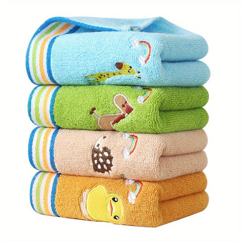 Süße Cartoon Bestickte Kleine Handtücher – Weiche Baumwoll-Set von 4