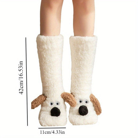 Damen Gemütliche Cartoon Hund Wintersocken - Weiche und Warme Haussocken mit Süßem Tierdesign
