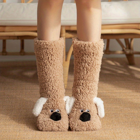 Damen Gemütliche Cartoon Hund Wintersocken - Weiche und Warme Haussocken mit Süßem Tierdesign