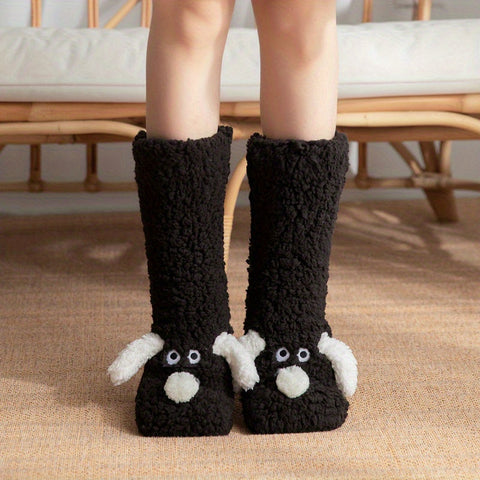 Damen Gemütliche Cartoon Hund Wintersocken - Weiche und Warme Haussocken mit Süßem Tierdesign