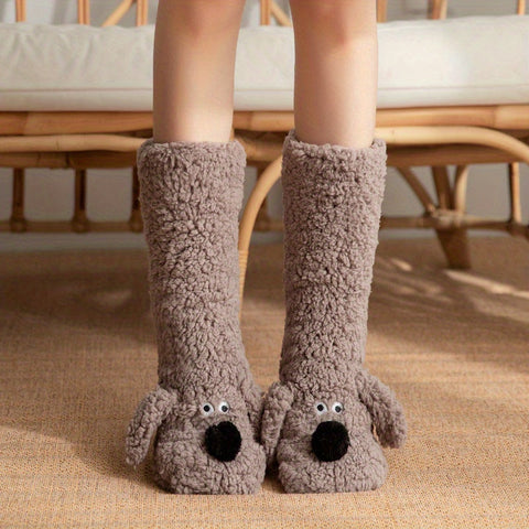 Damen Gemütliche Cartoon Hund Wintersocken - Weiche und Warme Haussocken mit Süßem Tierdesign