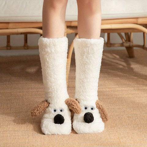 Damen Gemütliche Cartoon Hund Wintersocken - Weiche und Warme Haussocken mit Süßem Tierdesign
