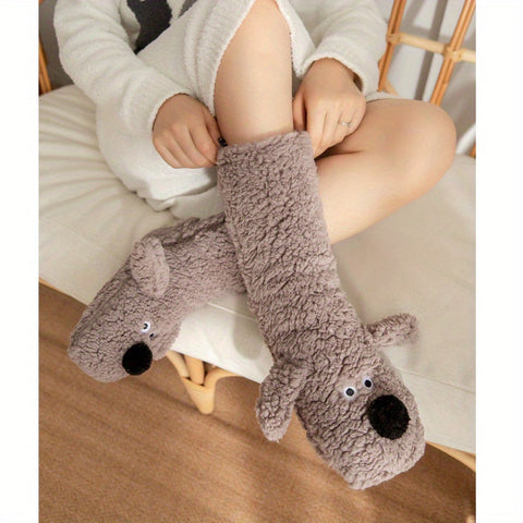 Damen Gemütliche Cartoon Hund Wintersocken - Weiche und Warme Haussocken mit Süßem Tierdesign
