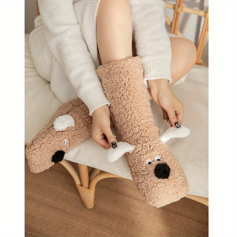 Damen Gemütliche Cartoon Hund Wintersocken - Weiche und Warme Haussocken mit Süßem Tierdesign