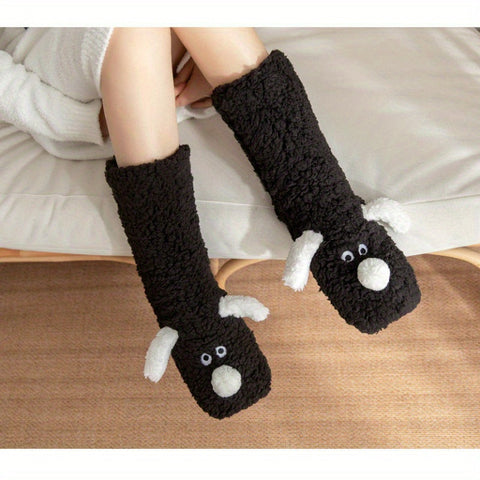 Damen Gemütliche Cartoon Hund Wintersocken - Weiche und Warme Haussocken mit Süßem Tierdesign