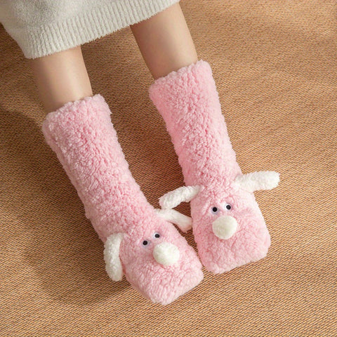Damen Gemütliche Cartoon Hund Wintersocken - Weiche und Warme Haussocken mit Süßem Tierdesign