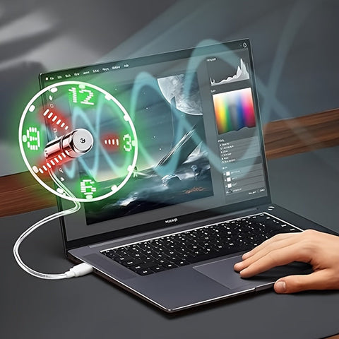 Tragbarer USB LED Tischventilator mit Zeitanzeige
