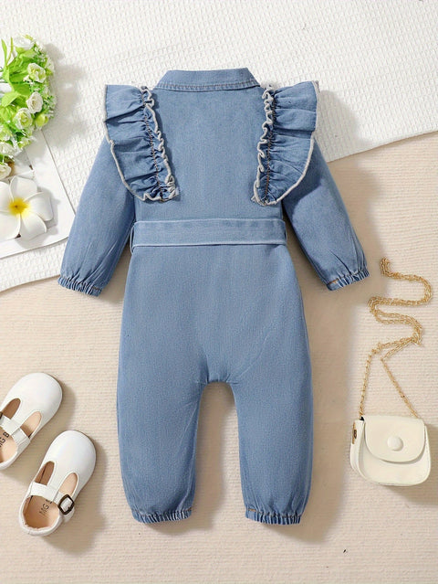 Denim Traumfänger Romper für Kinder – Verspielte Rüschen und coole Details