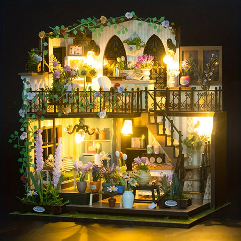DIY Miniatur Gewächshaus-Haus mit Beleuchtung – Handgefertigtes 3D Puzzle für kreative Dekoration