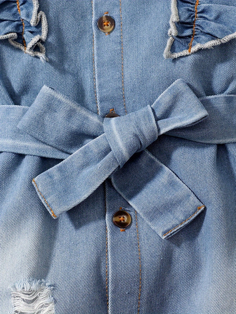 Denim Traumfänger Romper für Kinder – Verspielte Rüschen und coole Details