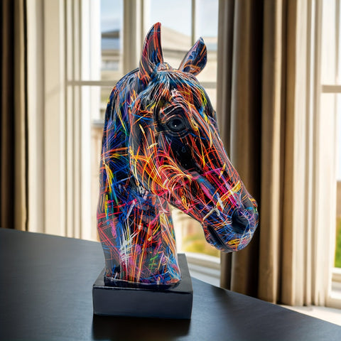 Buntes Pferdekopf-Skulptur - Einzigartige Dekoration für jedes Interieur