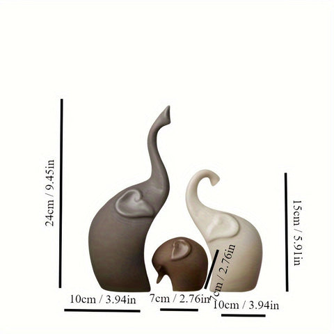 Set aus 3 Keramischen Elefantenfiguren – Moderne Matte Dekoration für Wohnzimmer oder Büro