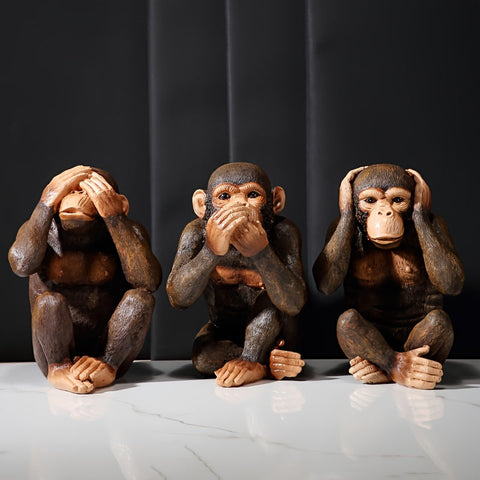 Chimpanseeskulpturen Set von 3 Figuren - Verspielt und Realistisch für Dein Interieur