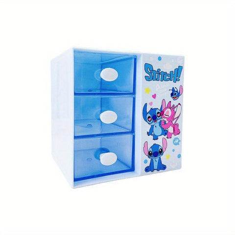 Disney Stitch Cartoon 3-Fächer Aufbewahrungsbox – Multifunktionale Organizer für Schreibtisch, Schmuck und Spielzeug