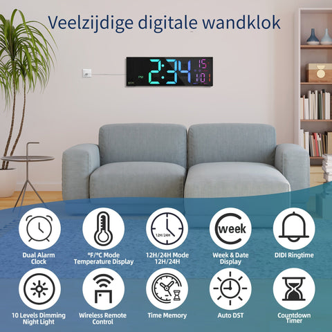LumiWall Digitale Wanduhr – Groß, Farblich und Einfach Ablesbar